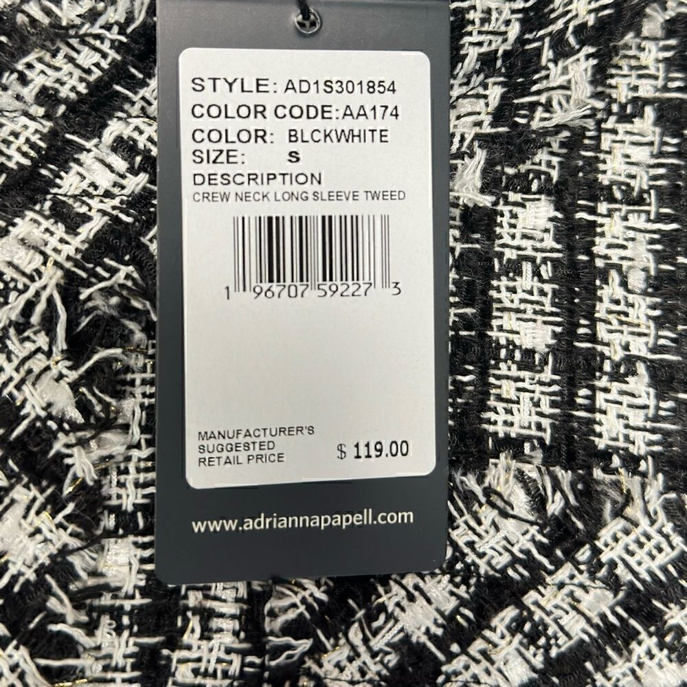 Adrianna Papell Black & White Crew Neck Long-Sleeve Tweed Blazer Size Small - Picture 10 of 10